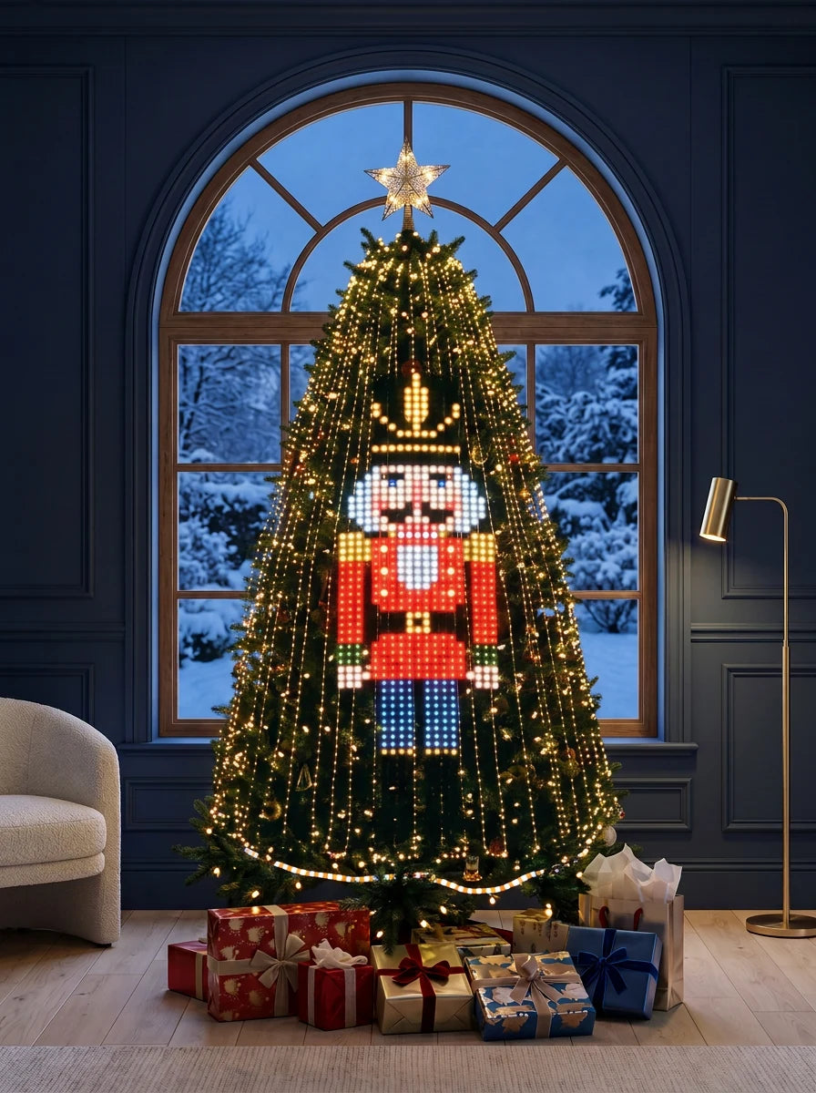 Nutcracker light design illustrated on a Christmas tree